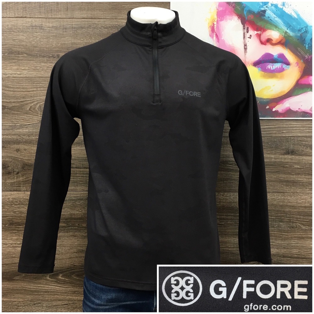 G/FORE Mens Camo Quarter Zip Golf Pullover Black Long Sleeve Size L